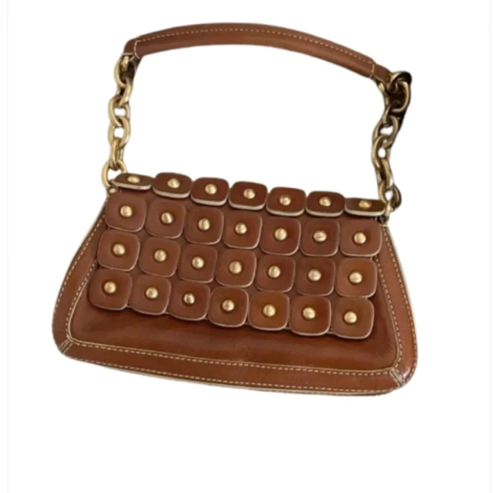 Maxx New York Leather cognac brown Gold chain  Studded Shoulder Bag
